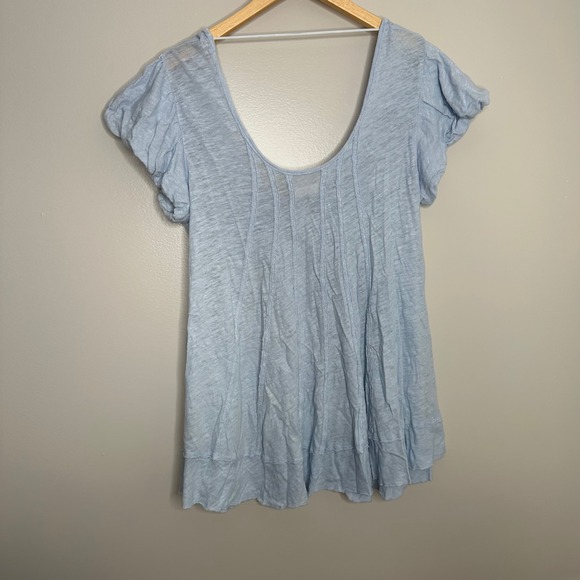 We The Free Women's Light Blue Linen‎ Cotton Relaxed Fit Short Sleeve Top Medium - Picture 7 of 7